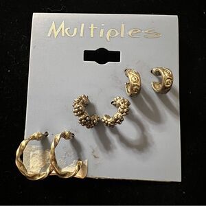 Vintage Huggie Gold Tone Statement Earrings set of three